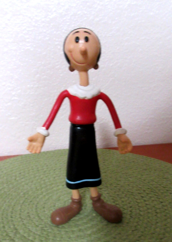 1993 Poseable/Bendable Molded Olive Oil 7" Doll Black Skirt Red Blouse Brown 