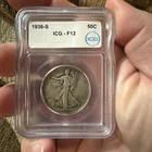 1936 S Liberty Walking Half Dollar F Fine Silver Half Dollar ICG