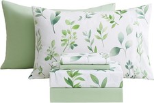 Botanical 6-Piece Full Size Sheets Set, Boho Floral Print Brushed Microfiber