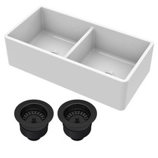 Nuie Kitchen Sink, Matt Black Drain, Farmhouse Apron Front, Fire Clay 36x18x10"