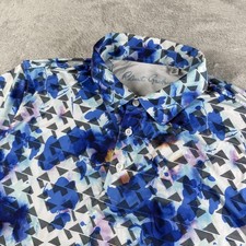 Robert Graham Polo Shirt Mens Medium Blue Skull AOP Golf Performance Preppy