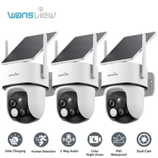 3PCS Wansview Dual-Cam Solar Wireless Security Camera 360°PTZ 2K Human Detection