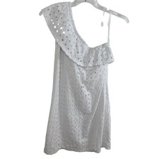 Gibson White Eyelet One Shoulder Ruffle Mini Dress Petite Small PS
