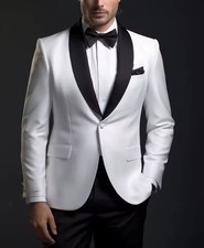 Men's White Satin Peak Lapel Blazer Party Prom Groom Tuxedo Wedding Suit