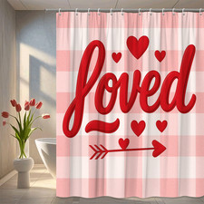 Cute Loved Red Hearts Shower Curtain for Bathroom Decor