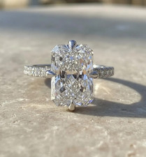 4Ct Radiant Cut GRA Certified Moissanite Engagement Ring 14K White Gold Plated