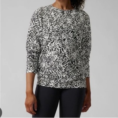 ATHLETA Balance Ocelot Black White Jersey Top XL TG