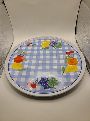 Cake vintage platter in blue gingham with fruit. By Signature. Thailand