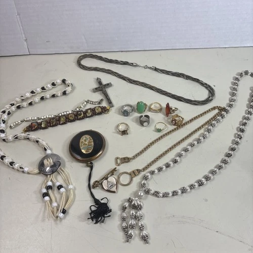 Vintage Jewelry Lot of 17 Reseller’s Flea Market Package Costume Junk Drawer