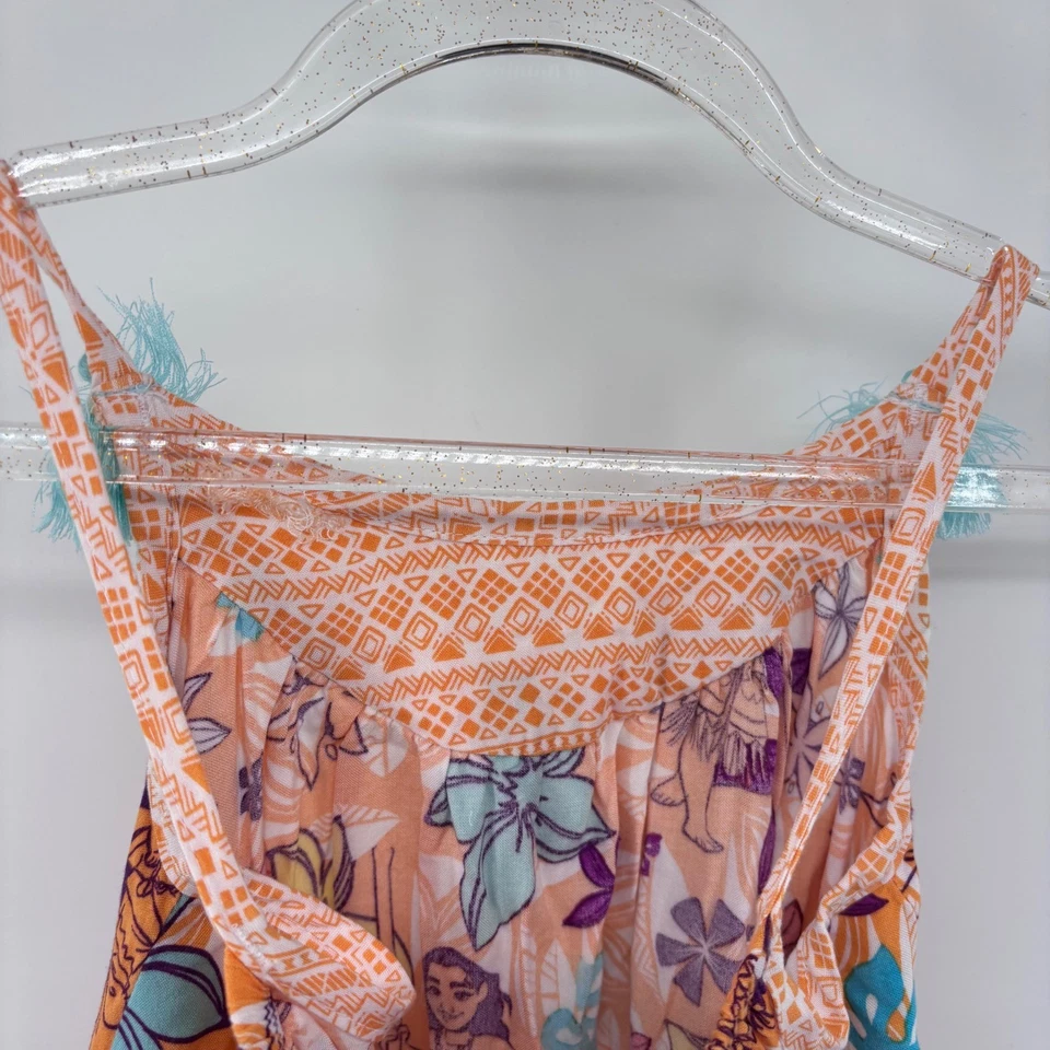 Disney Moana Girls Dress Size 5/6 Orange Floral Tassel Sleeveless Kids - Image 4 of 4