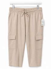 Womens linen blend cargo pants paper bag nwt tan sz small 4-6 nwt Time and Tru