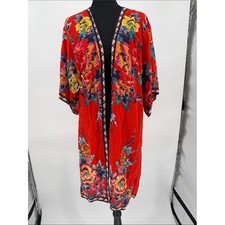 Flying Tomato Red Floral Open-Front Kimono Ja...