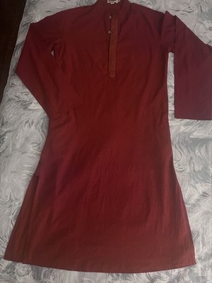 Fabindia Pakistani/Indian Kurta Size 36 Embroidered Front Closure Dark Red