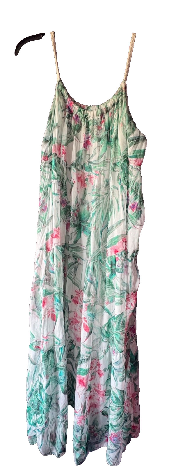 Elena Baldi Made in Italy Silk Blend Maxi Dress Tropical Floral Tiered Boho L