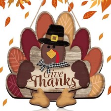 Huwena Thanksgiving Signs Door Decorations Turkey Hanging Give Thanks Wood Vi...