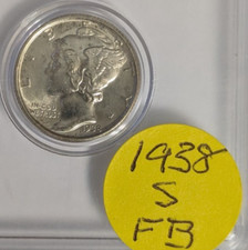 1938 Mercury Silver Dime San Francisco Full Band. Excellent Condition!