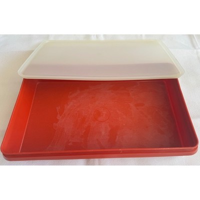 Vintage Tupperware Red Rectangular Storage Container Base 794-1 Made in USA