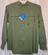 Columbia Omni Shade Long Sleeve Shirt Wick Button Up Shirt Canteen Green NWT
