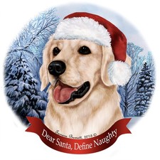 Holiday Pet Gifts Golden Retriever White Dog Santa Hat Porcelain Ornament