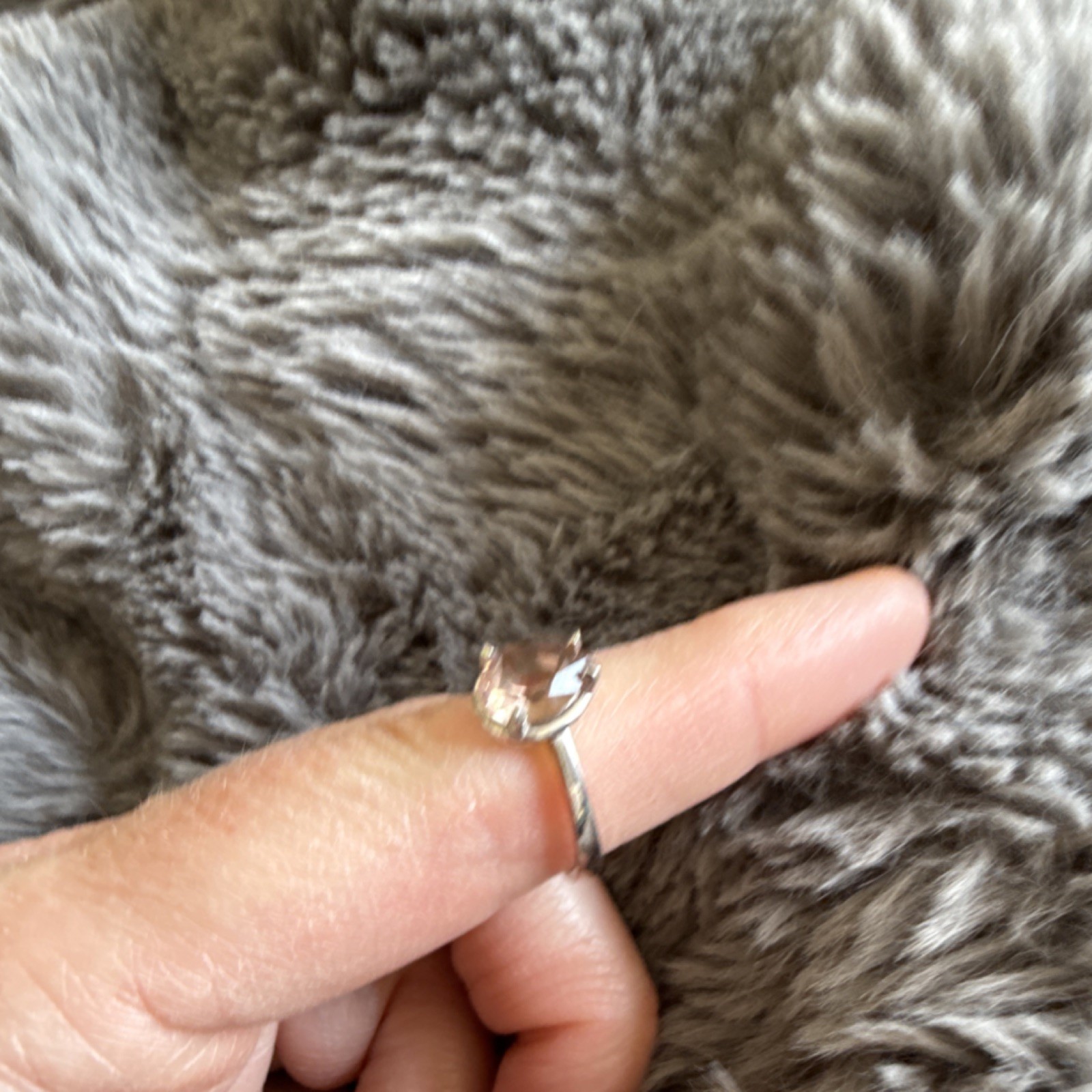 Silver Solitaire Ring Pear-Shaped Light Pink Ston… - image 2