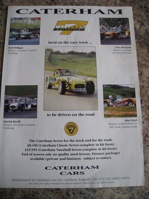 CATERHAM 7 MOTORSPORT PAUL MILLIGAN CLIVE RICHARDS ALAN NICOL WERBUNG A4 AKTE 54