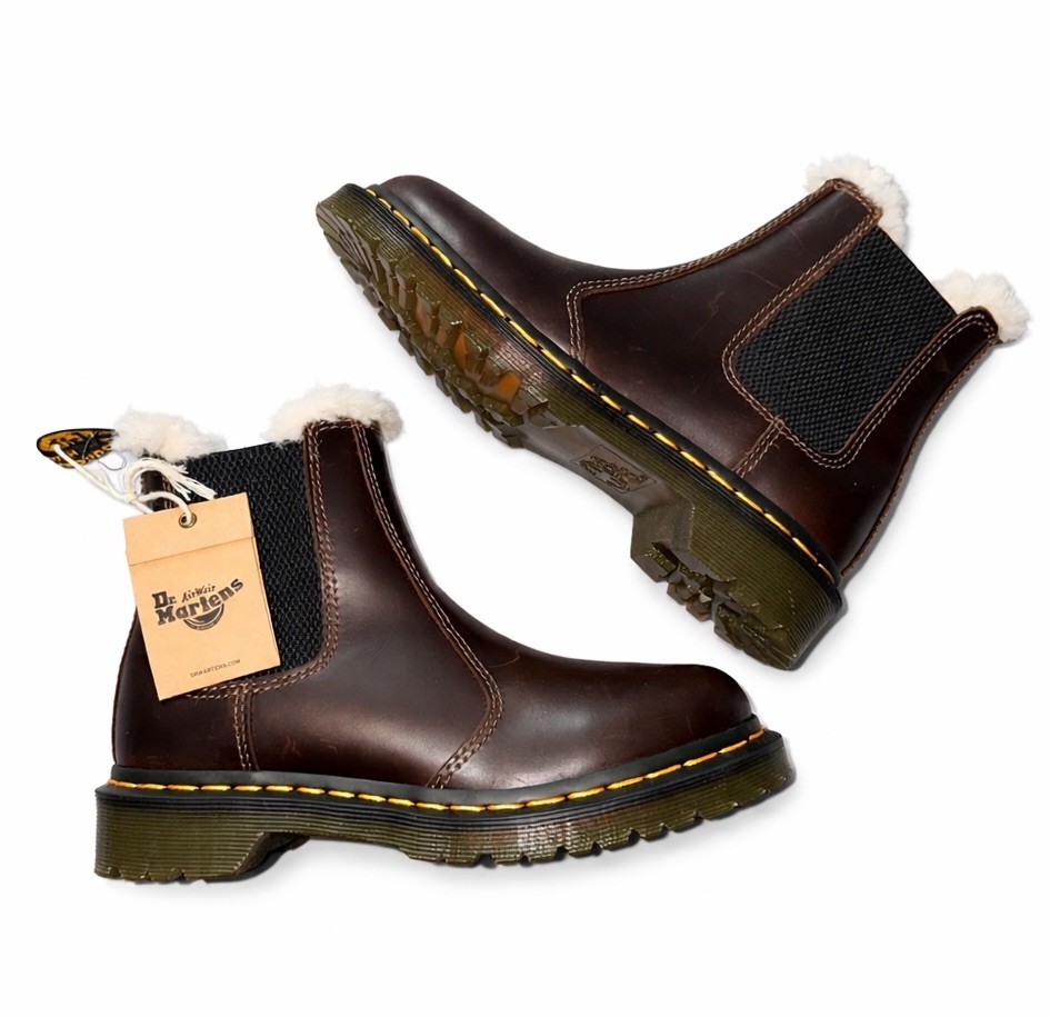 Dr. Doc Martens Leonore 2976 Brown Leather Boots Bootie Size 5 L Faux Fur Lined