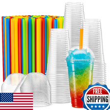 40 Sets - 24 Oz Crystal Clear PET Plastic Cups w/ Dome Lids  Straws for Iced Co