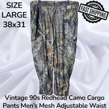 Vintage 90s Redhead Camo Cargo Pants Men L 38x31 Mesh Adjustable Waist FAST SHIP