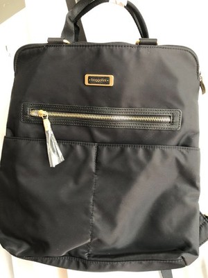 Baggallini Black Nylon Backpack RFID Travel Bag Top Handle Purse Zip Pockets