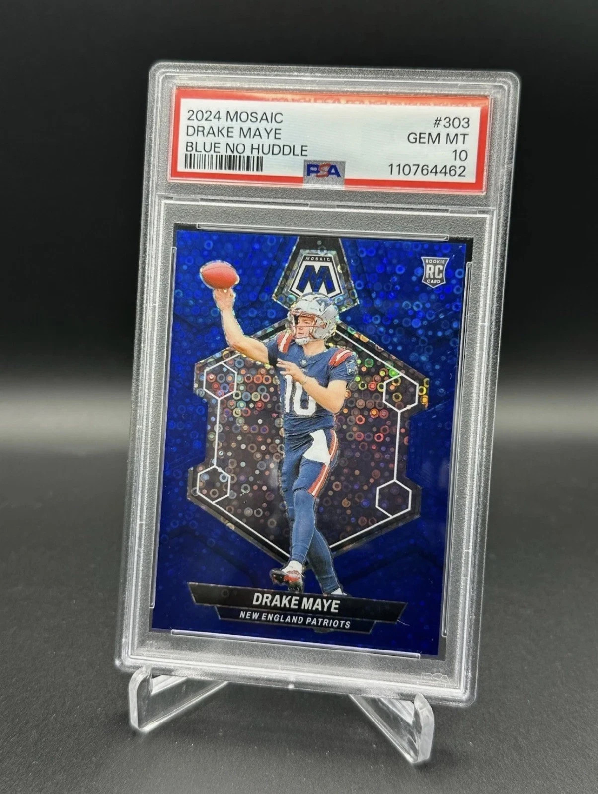 2024 Panini Mosaic - Drake Maye - RC No Huddle Blue Prizm /75 PSA 10 GEM MT #303