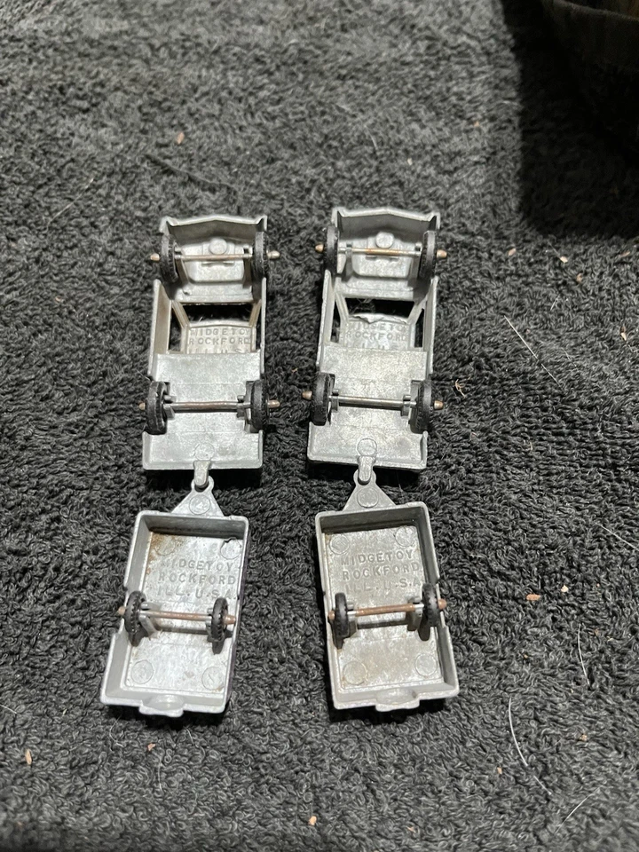 Camioneta pickup MidgeToy vintage de los años 50 y remolque de camping cámper largo de metal plateado Foto 3 de 4