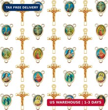 60Pcs/30Sets Rosary Making Kits Supplies Alloy Religion Cross and Center Medal C