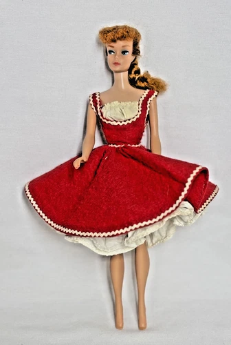 Vtg. 60's Barbie Handmade fashions Red Felt Dress & Frilly Slip (NO DOLL)