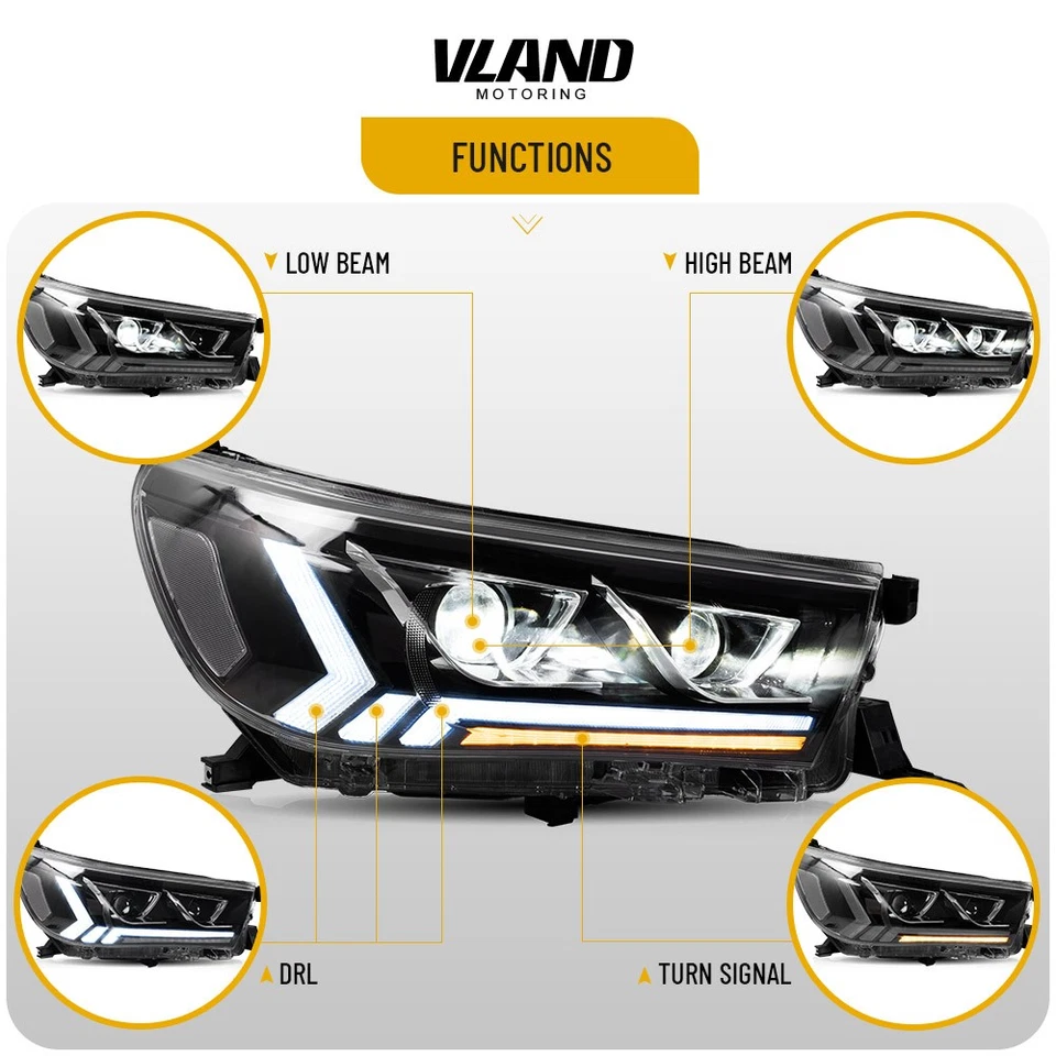 VLAND For 2015-2019 Toyota Hilux/Vigo LED Headlights Animation+Smoke Tail Lights - Image 2 of 4