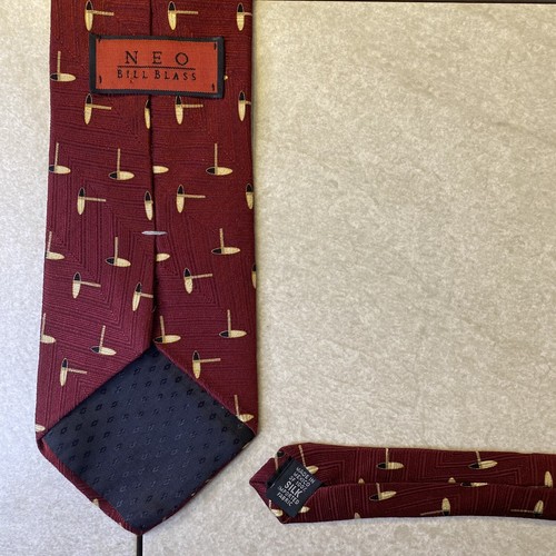 Corbata Bill Blass Neo para hombre 100 % seda roja negra crema geométrica abstracta - Imagen 3 de 11