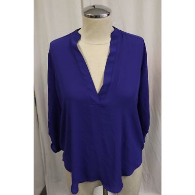 Lush Colbalt Blue Lightweight Top XS  Roll up Sleeves V Neck(29)