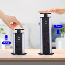 Pull Pop Up Socket UK Plug 2USB Type-c For Kitchen Office Electrical Power Strip