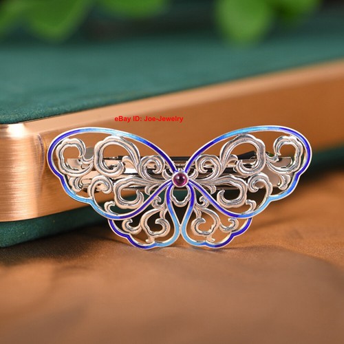 Solid 925 Sterling Silver Butterfly Hair Claw Women's Hair Clip 68mm Length - Picture 3 of 8