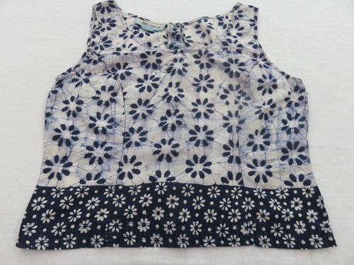 MONSOON CUTE BLUE BATIK DIP DYE DAISIES SLIM FITTED SLEEVELESS COTTON TOP UK 10
