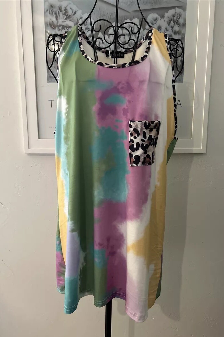 Tank Top Tye Dyed Leopard Trim Multi Color Sz Large-image