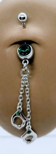 Handcuff Dangle with Green Jewel Navel Belly Button Rings New Body Jewelry