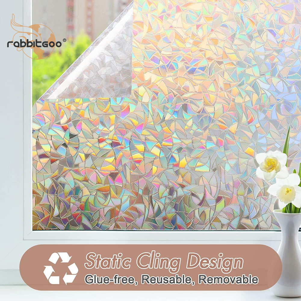 Rabbitgoo 3D Privacy Window Film Decorative Rainbow Static Cling 23.6 ...