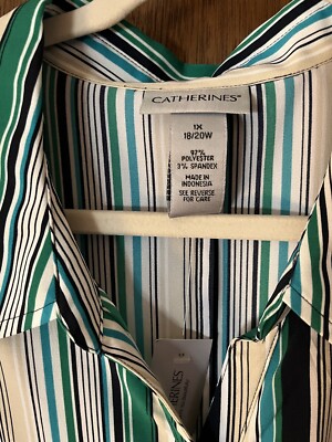 Women Catherines Multi color striped Sleeves Button Top Size 1X