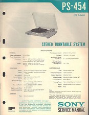 Sony PS 454 Service Manual turntable record player Original Factory Repair Book