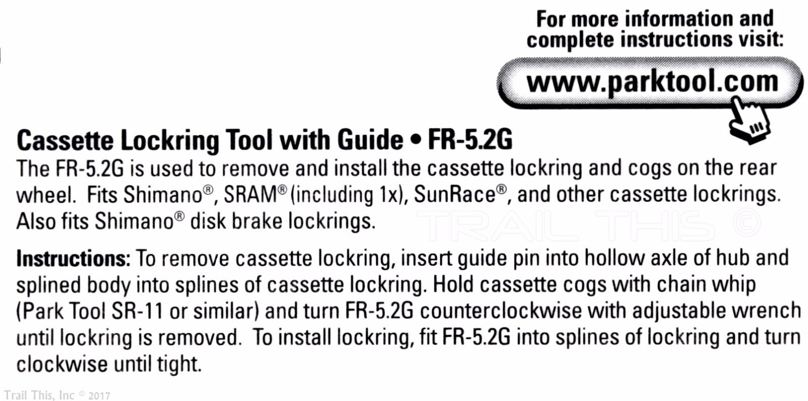 Park Tool FR-5.2G Cassette & CenterLock Lockring Remover with Pin fit Shimano