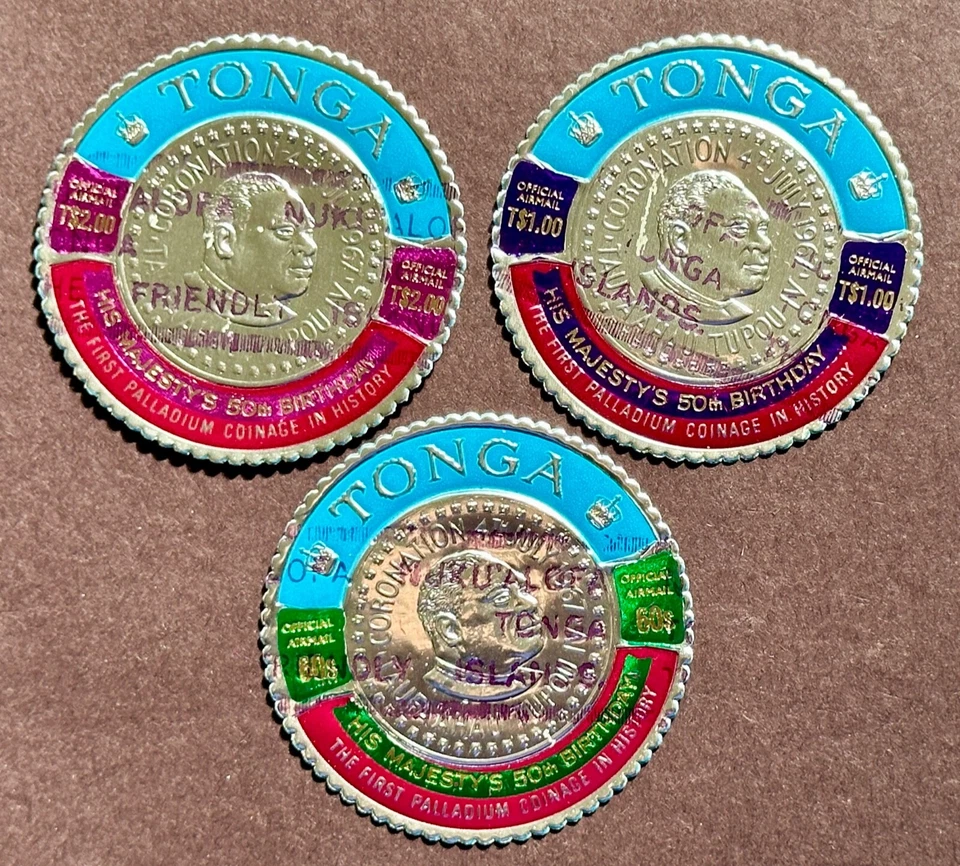 StampTLC Tonga CO22-4 Rey 50 Cumpleaños Sobreimpresión Metal Precioso PALADIO Moneda Foto 2 de 4