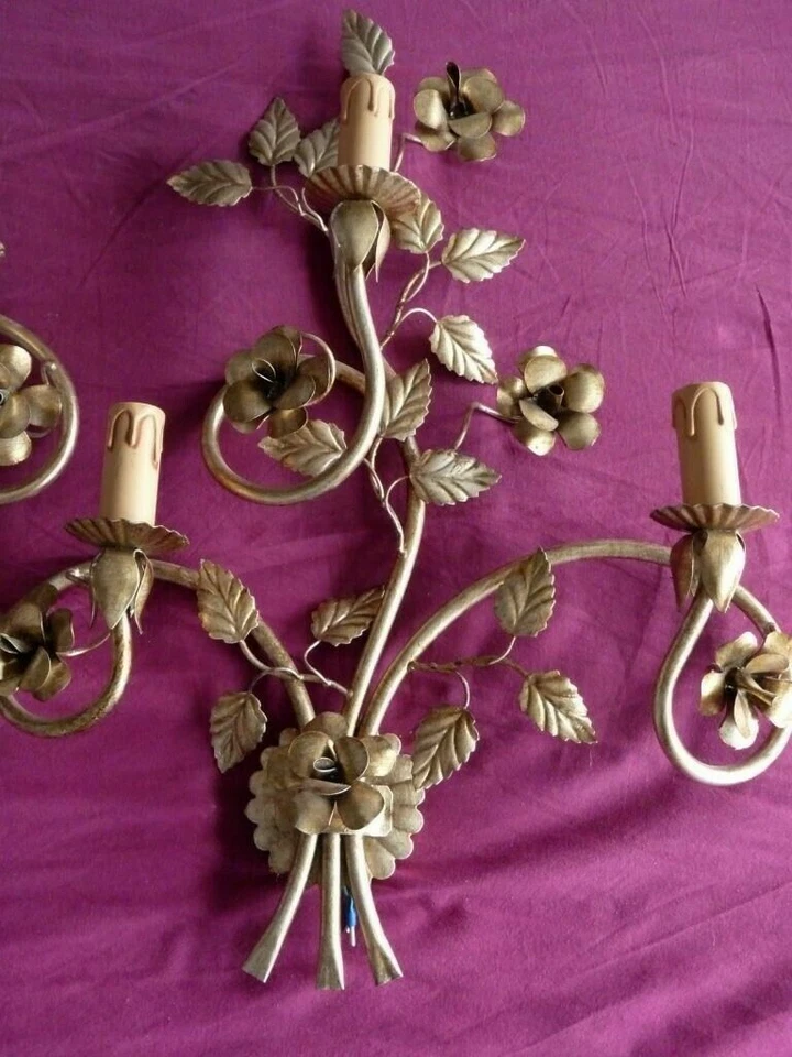 ~Pair c1940's French Hollywood Regency Gilt Floral Sconces style Maison Bagues~ - Image 2 of 4