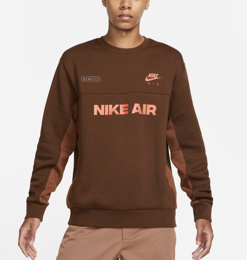 Nike Air Men Long Sleeve Sport Sweater Pullover Brown Red Size S