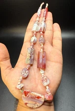 Near Eastern Multi-Stone Agate Beaded Necklace with Intaglio Stamps