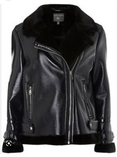 Dorothy Perkins Navy Blue Patent Shearling Aviator Jacket